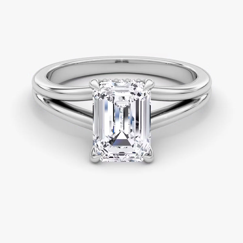 Split Shank Solitaire Emerald Moissanite Engagement Ring
